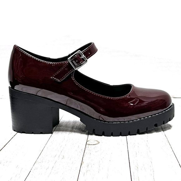 New Women Burgundy Patent Platform Mary Jane Pumps Ballet Flats - Picture 5 of 7